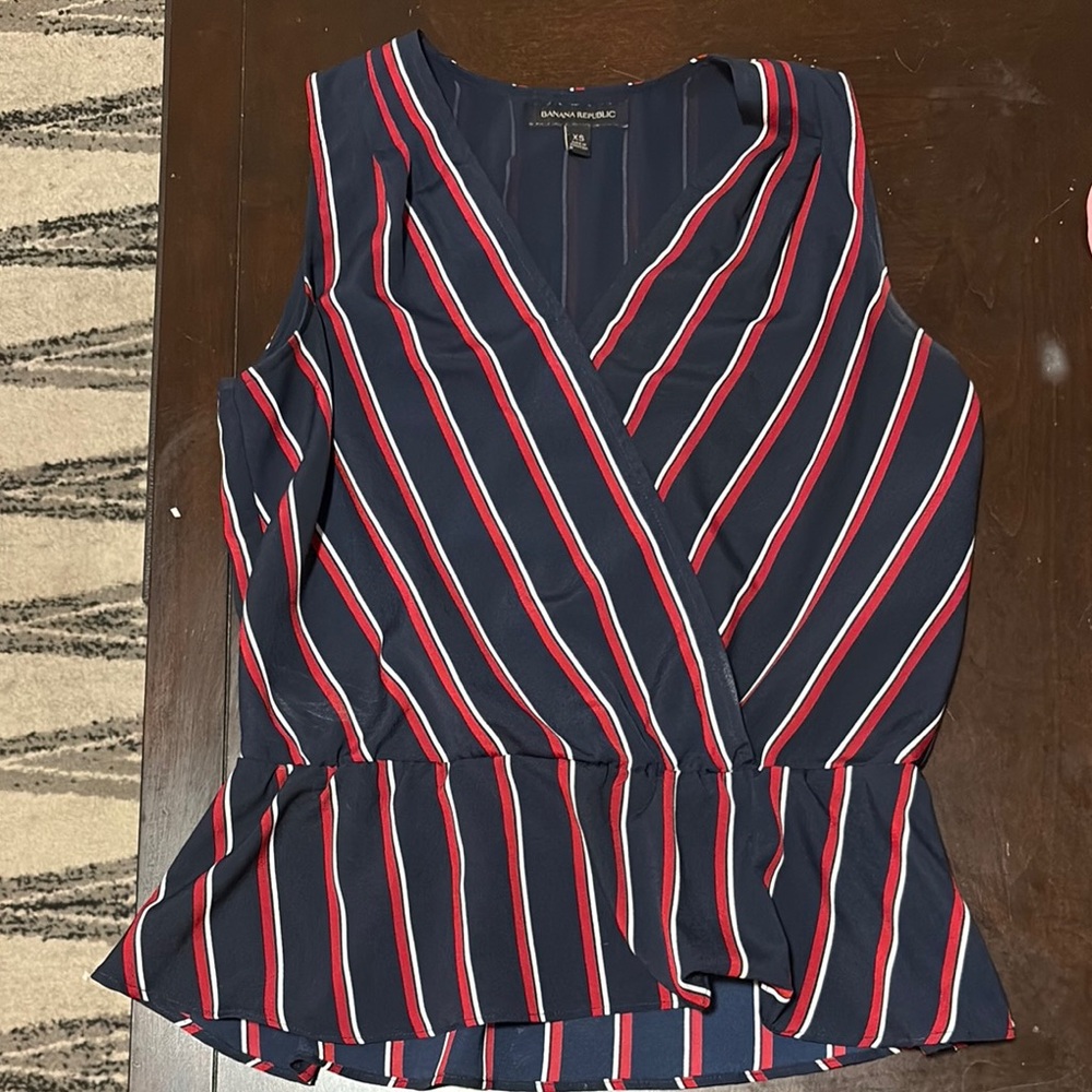 Banana Republic Blue and Red Wrap Peplum Blouse